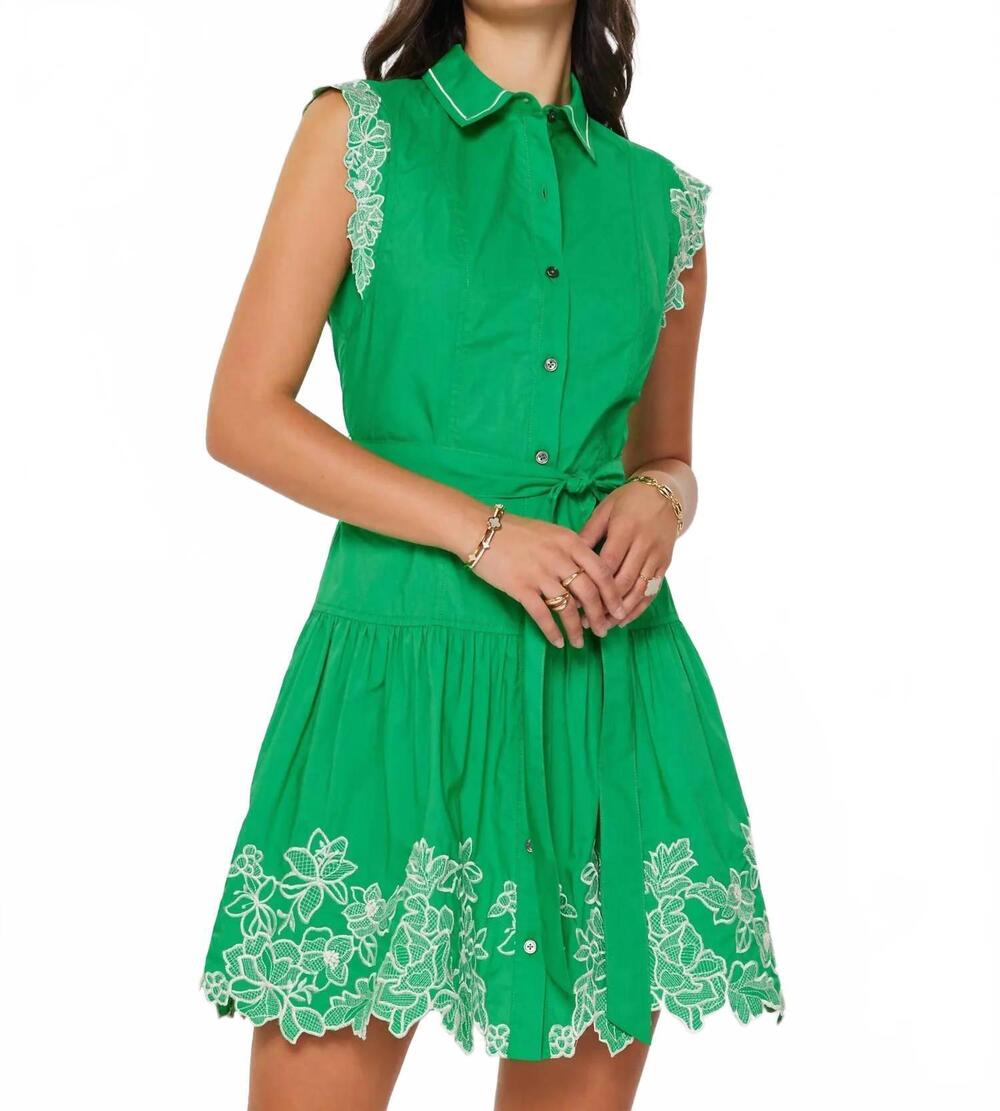 NEW CURRENT AIR floral embroidered mini dress in green